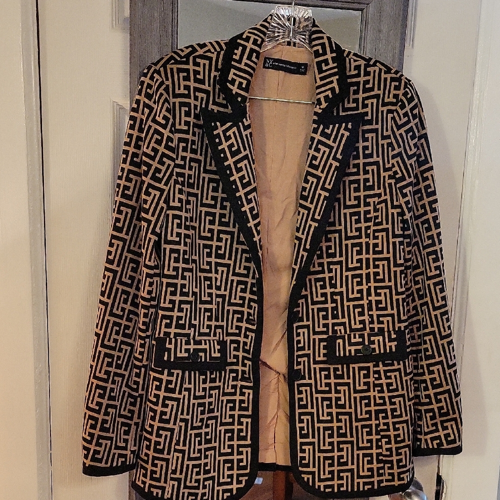 New York & Company Black and Tan Patterned Blazer